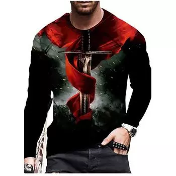 Мужская мода Harajuku с длинными рукавами и 3D-печатью Мужская футболка Повседневный уличный пуловер XL