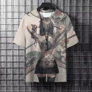 Мужская мода Крутые футболки с татуировкой самурая Летний тренд Повседневная уличная одежда в стиле Харадзюку с 3D-принтом Футболки с круглым вырезом в стиле хип-хоп Топы S