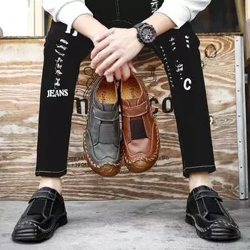 Мужская мода, легкие мужские классические нескользящие повседневные кожаные туфли на плоской подошве для работы и путешествий, подходящие для всех сезонов US 5(EUR 38) чёрный