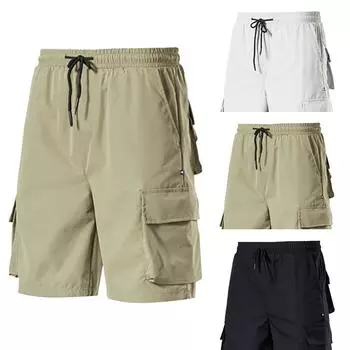 Мужская мода летние пляжные брюки с карманами на шнуровке, шорты, комбинезоны, шорты L чёрный