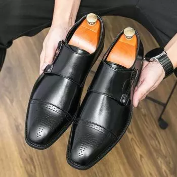 Мужская мода Монки Туфли Munk Официальные деловые кожаные туфли Туфли Brother Обувь Социальная обувь для элегантного человека 38 чёрный