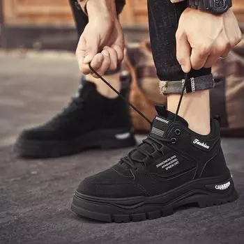 Мужская мода на мягкой подошве с высоким верхом, осенне-зимние дышащие ботинки Martin, повседневная рабочая обувь для студентов, кроссовки Martin для защиты труда 39 чёрный