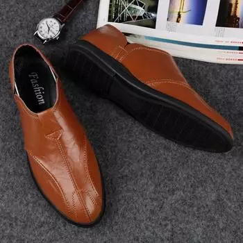 Мужская мода натуральная кожа повседневные мокасины мягкие удобные дышащие балетки ленивые туфли мужские легкие мокасины обувь для вождения 37 тёмно-рыжий