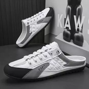 Мужская мода, новинка 2022 года, однотонные летние тонкие полутапочки на плоской подошве Baotou 44 белый