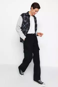 Мужская мода Новые джинсы Черные широкие джинсы Джинсовые брюки