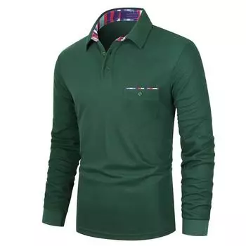 Мужская мода однотонные лоскутные рубашки поло с длинными рукавами мужские повседневные топы поло с лацканами S тёмно-синий