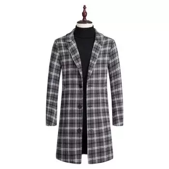 Мужская мода осень и зима повседневные клетчатые топы тонкий тип пальто пояс мода большой размер плащ S серый