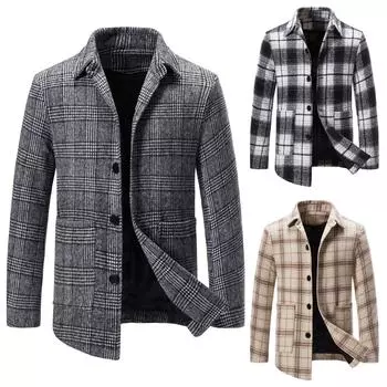 Мужская мода осень и зима повседневные клетчатые топы тонкий тип пальто пояс мода большой размер плащ L