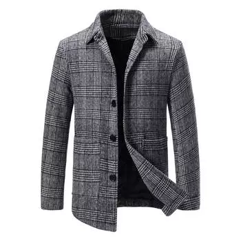 Мужская мода осень и зима повседневные клетчатые топы тонкий тип пальто пояс мода большой размер плащ M