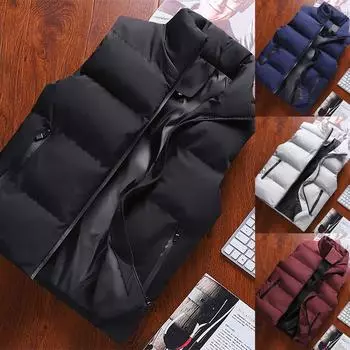 Мужская мода, осенне-зимний повседневный однотонный жилет на молнии с воротником-стойкой, куртка, топ L чёрный