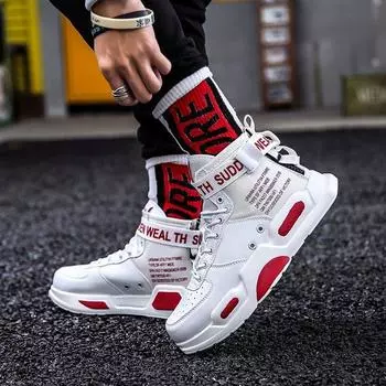 Мужская мода Открытый тренд Высокие кроссовки Повседневная спортивная обувь Мужские ботинки 36 красный