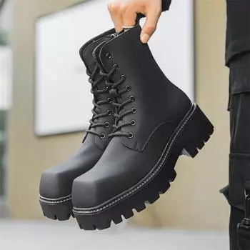 Мужская мода панк сценическое платье ботинки на платформе туфли на шнуровке с квадратным носком ковбойские ботинки из натуральной кожи крутые высокие мотоциклетные ботинки 38