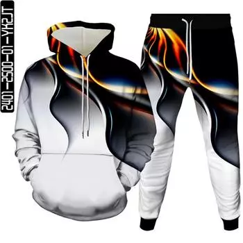 Мужская мода, популярные красочные линии, графический 3D спортивный костюм с цифровым принтом, толстовки, спортивные штаны, комплект из 2 предметов, уличная одежда, размер S-6XL M