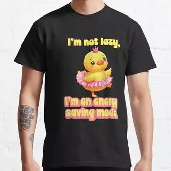 Мужская мода повседневная футболка с коротким рукавом Я не ленивый Я в энергосберегающем режиме Черные футболки Классические футболки большого размера S чёрный