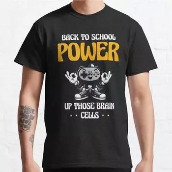 Мужская мода повседневная футболка с коротким рукавом Back To School Power Up Those Brain Cells Черные футболки Oversize Футболки S чёрный