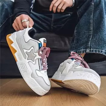 Мужская мода, повседневная низкая обувь для скейтбординга, удобные кроссовки для мальчиков, студенты, трендовая мягкая подошва, классическая дышащая нескользящая спортивная обувь 39 белый/серый