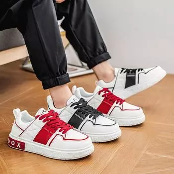 Мужская мода, повседневная низкая обувь для скейтбординга, удобные кроссовки для мальчиков, студенты, трендовая мягкая подошва, классическая дышащая нескользящая спортивная обувь 39 белый/красный
