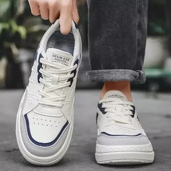 Мужская мода, повседневная низкая обувь для скейтбординга, удобные кроссовки для мальчиков, студенты, трендовая мягкая подошва, классическая дышащая нескользящая спортивная обувь 39 синий/бежевый
