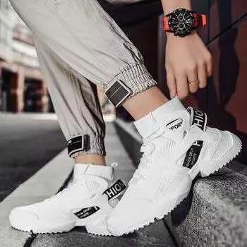 Мужская мода повседневная обувь высокие мужские кроссовки трендовые летающие туфли покрывают стопу дышащие носки спортивные кроссовки для бега повышение высоты 39 чёрный