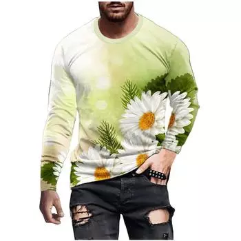 Мужская мода, повседневная, повседневная, весна-осень, 3D-принт, красивый цветочный принт, свободная дышащая футболка с круглым воротником, большой размер S