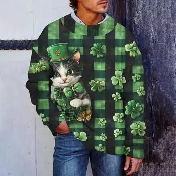 Мужская мода повседневная с длинным рукавом St. Pacrit Gentle Printed Crewneck Woolen Imitation свитер Цветочный Crewneck Sweatshirt Loose Long Sleeves L армия зеленый