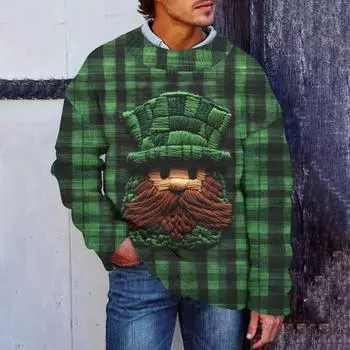 Мужская мода повседневная с длинным рукавом St. Pacrit Gentle Printed Crewneck Woolen Imitation свитер Цветочный Crewneck Sweatshirt Loose Long Sleeves L армия зеленый