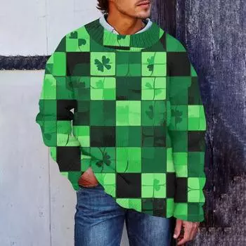 Мужская мода повседневная с длинным рукавом St. Pacrit Gentle Printed Crewneck Woolen Imitation свитер Цветочный Crewneck Sweatshirt Loose Long Sleeves L армия зеленый