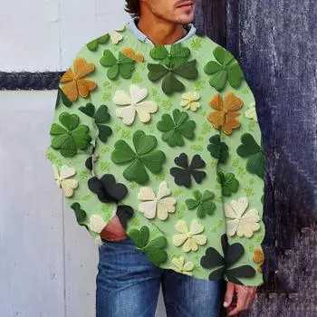 Мужская мода повседневная с длинным рукавом St. Pacrit Gentle Printed Crewneck Woolen Imitation свитер Цветочный Crewneck Sweatshirt Loose Long Sleeves L армия зеленый