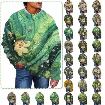 Мужская мода повседневная с длинным рукавом St. Pacrit Gentle Printed Crewneck Woolen Imitation свитер Цветочный Crewneck Sweatshirt Loose Long Sleeves XXL