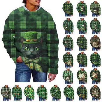 Мужская мода повседневная с длинным рукавом St. Pacrit Gentle Printed Crewneck Woolen Imitation свитер Цветочный Crewneck Sweatshirt Loose Long Sleeves L армия зеленый