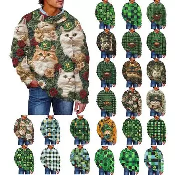 Мужская мода повседневная с длинным рукавом St. Pacrit Gentle Printed Crewneck Woolen Imitation свитер Цветочный Crewneck Sweatshirt Loose Long Sleeves L армия зеленый