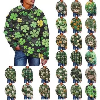 Мужская мода повседневная с длинным рукавом St. Pacrit Gentle Printed Crewneck Woolen Imitation свитер Цветочный Crewneck Sweatshirt Loose Long Sleeves L армия зеленый