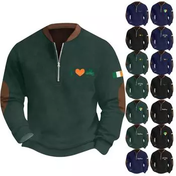 Мужская мода повседневная с воротником-молнией и длинным рукавом, свободная, на Новый год. Толстовка с капюшоном с принтом Патрика L армия зеленый