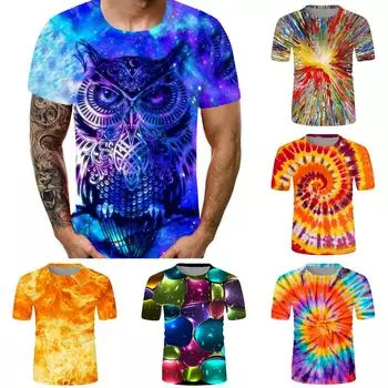 Мужская мода повседневная свободная футболка с круглым вырезом и круглым вырезом с 3D крутым принтом XL зелёный