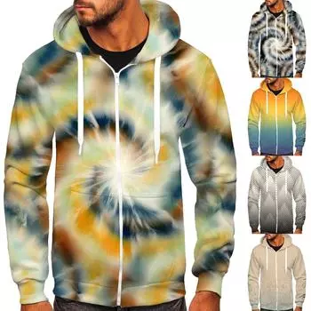 Мужская мода повседневная застежка-молния с градиентным принтом тай-дай и куртка-толстовка с капюшоном XXXXXL белый