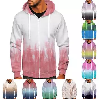 Мужская мода повседневная застежка-молния с градиентным принтом тай-дай и куртка-толстовка с капюшоном XXXXL бежевый