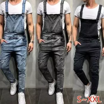 Мужская мода, повседневные длинные джинсовые комбинезоны, комбинезон, повседневные комбинезоны, свободные длинные брюки-карандаш, джинсы для фитнеса с карманами 2XL чёрный