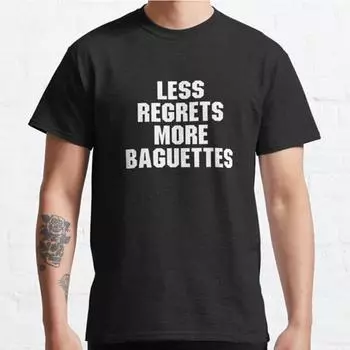 Мужская мода повседневные футболки с коротким рукавом Less Regrets More Baguettes черные футболки классические свободные футболки S чёрный