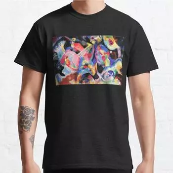 Мужская мода повседневные короткие рукава Василий Кандинский импровизация топы Deluge эстетичные винтажные футболки большого размера S чёрный
