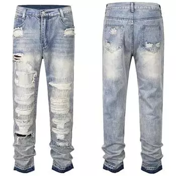 Мужская мода повседневные прямые длинные брюки на молнии из денима, модные уличные рваные узкие джинсы 30