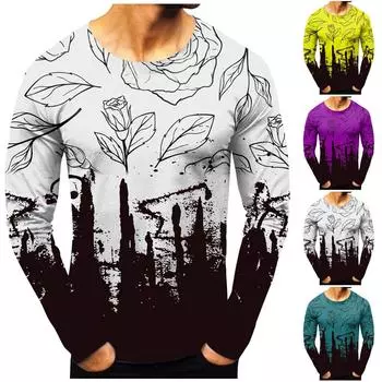 Мужская мода повседневные рубашки с круглым вырезом и длинным рукавом с принтом, топы, блузки L зелёный