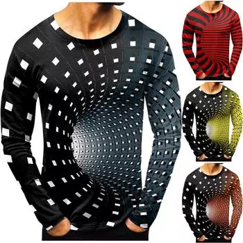 Мужская мода повседневные рубашки с круглым вырезом и длинным рукавом с принтом, топы, блузки L чёрный