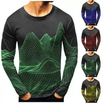 Мужская мода повседневные рубашки с круглым вырезом и длинным рукавом с принтом, топы, блузки XXL синий