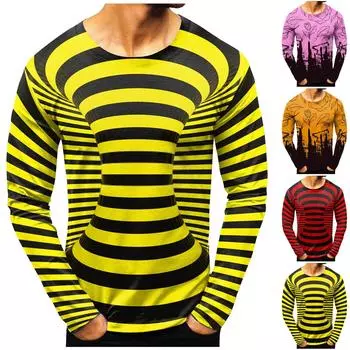 Мужская мода повседневные рубашки с круглым вырезом и длинным рукавом с принтом, топы, блузки XL оранжевый