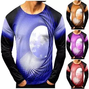 Мужская мода повседневные рубашки с круглым вырезом и длинным рукавом с принтом, топы, блузки L синий