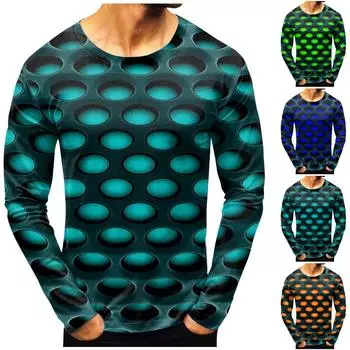 Мужская мода повседневные рубашки с круглым вырезом и длинным рукавом с принтом, топы, блузки XL синий