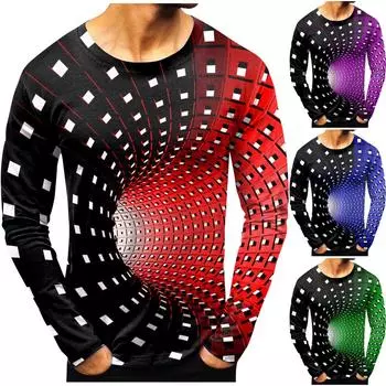 Мужская мода повседневные рубашки с круглым вырезом и длинным рукавом с принтом, топы, блузки L синий