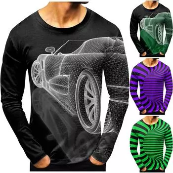 Мужская мода повседневные рубашки с круглым вырезом и длинными рукавами с принтом в полоску, топы, блузки L чёрный