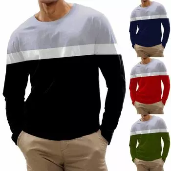 Мужская мода повседневные рубашки с круглым вырезом и длинными рукавами с принтом в полоску, топы, блузки L чёрный