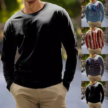 Мужская мода повседневные рубашки с круглым вырезом и длинными рукавами с принтом в полоску, топы, блузки L чёрный